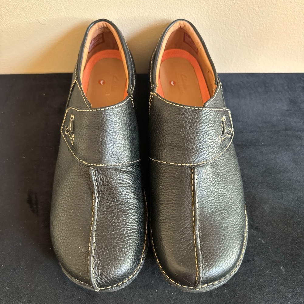 Clarks Unstructured UnLoop Black Pebbled Leather Loafers‎ Slip On Shoes Women 10